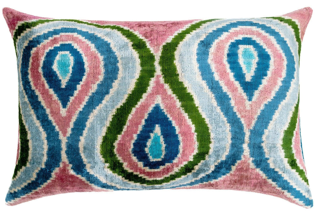 Canvello Luxurious 16x24 Inch Designer Throw Pillow with Down Feather Insert - Artistic Paisley Pattern in Vibrant Colors Pink Blue Green Canvello
