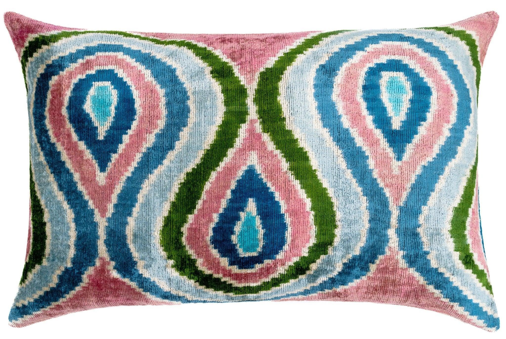 Canvello Luxurious 16x24 Inch Designer Throw Pillow with Down Feather Insert - Artistic Paisley Pattern in Vibrant Colors Pink Blue Green Canvello