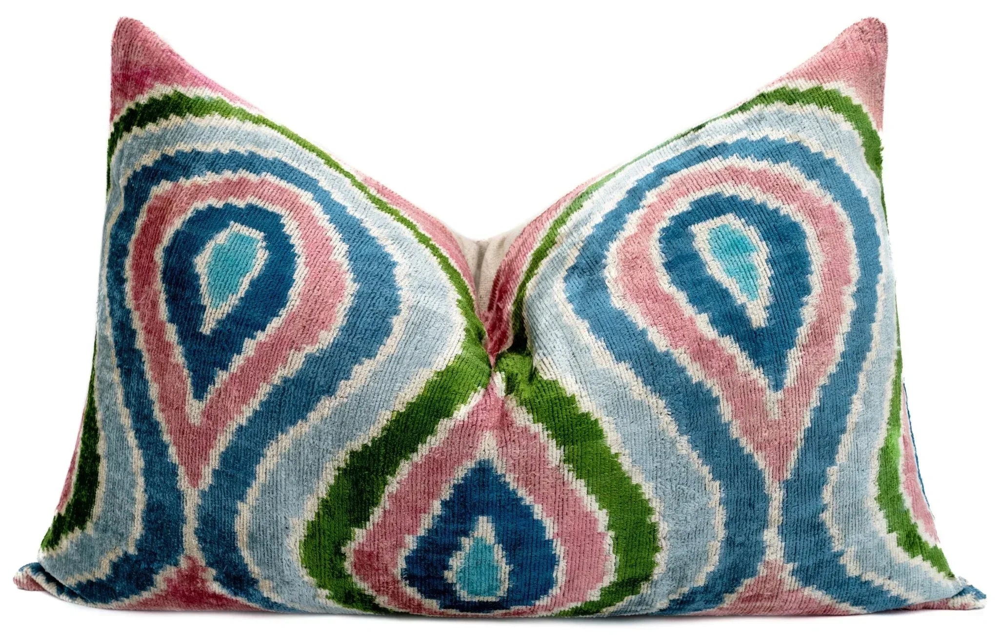 Canvello Luxurious 16x24 Inch Designer Throw Pillow with Down Feather Insert - Artistic Paisley Pattern in Vibrant Colors Pink Blue Green Canvello