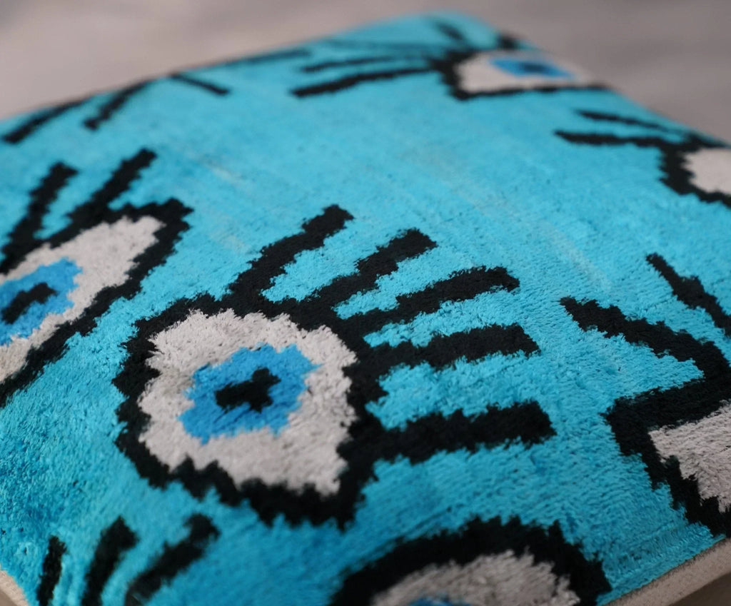 Canvello Luxury Congress Blue Turquoise Evil Eye Pillow for Couch - 16x16 inch Canvello