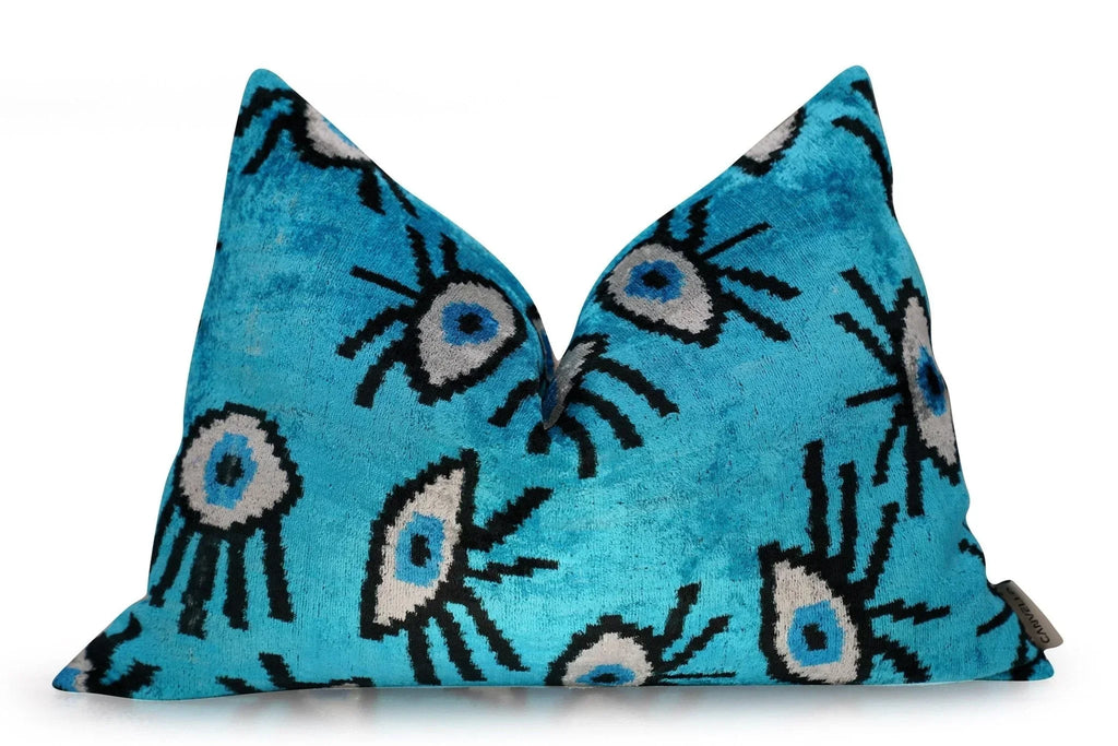 Canvello Luxury Congress Blue Turquoise Olive Evil Eye Pillow for Couch | 16 x 24 in (40 x 60 cm) Canvello
