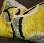 Canvello Luxury Decorative Yellow Gray Pillow with Down Insert- 16x24 in, angled view - House Of Avana