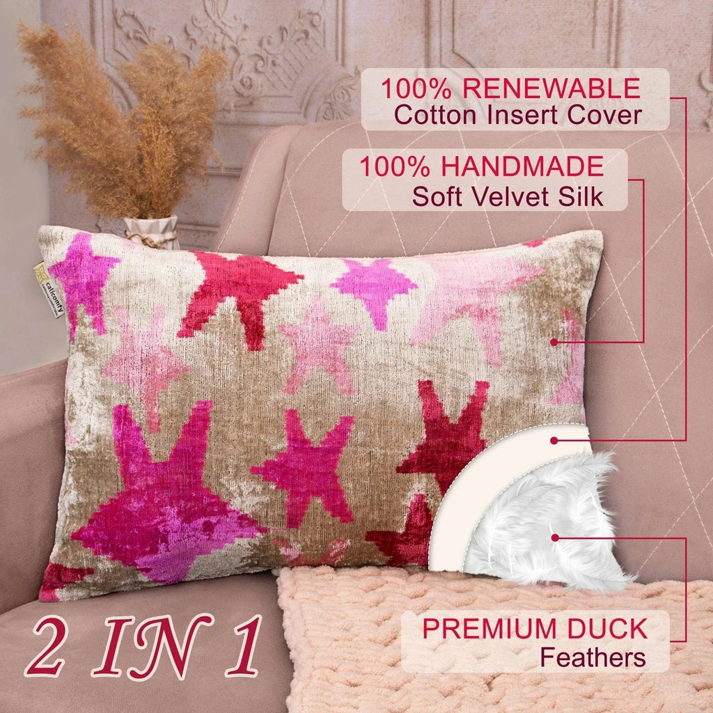 Canvello Luxury Fabric Hot Pink Throw Pillow with Down Insert - 16X24 in Canvello