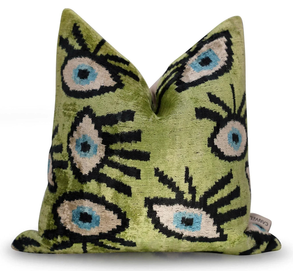 Canvello Luxury Green Smoke Olive Evil Eye Pillow for Couch - 16x16 Inch, detail shot - House Of Avana