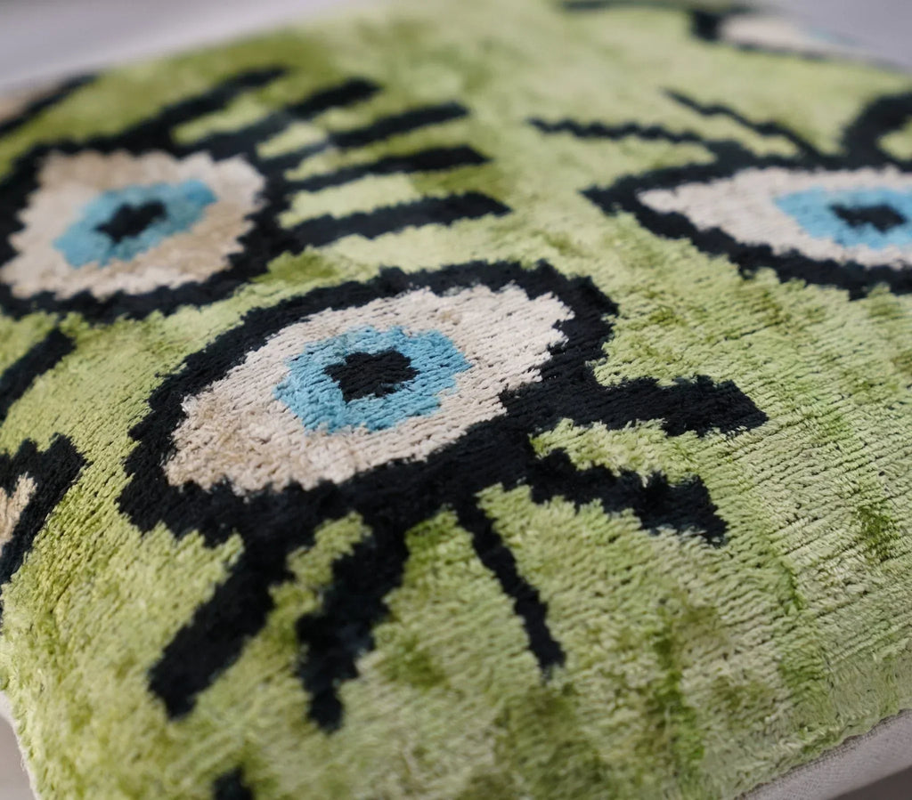 Canvello Luxury Green Smoke Olive Evil Eye Pillow for Couch - 16x16 Inch, angled view - House Of Avana