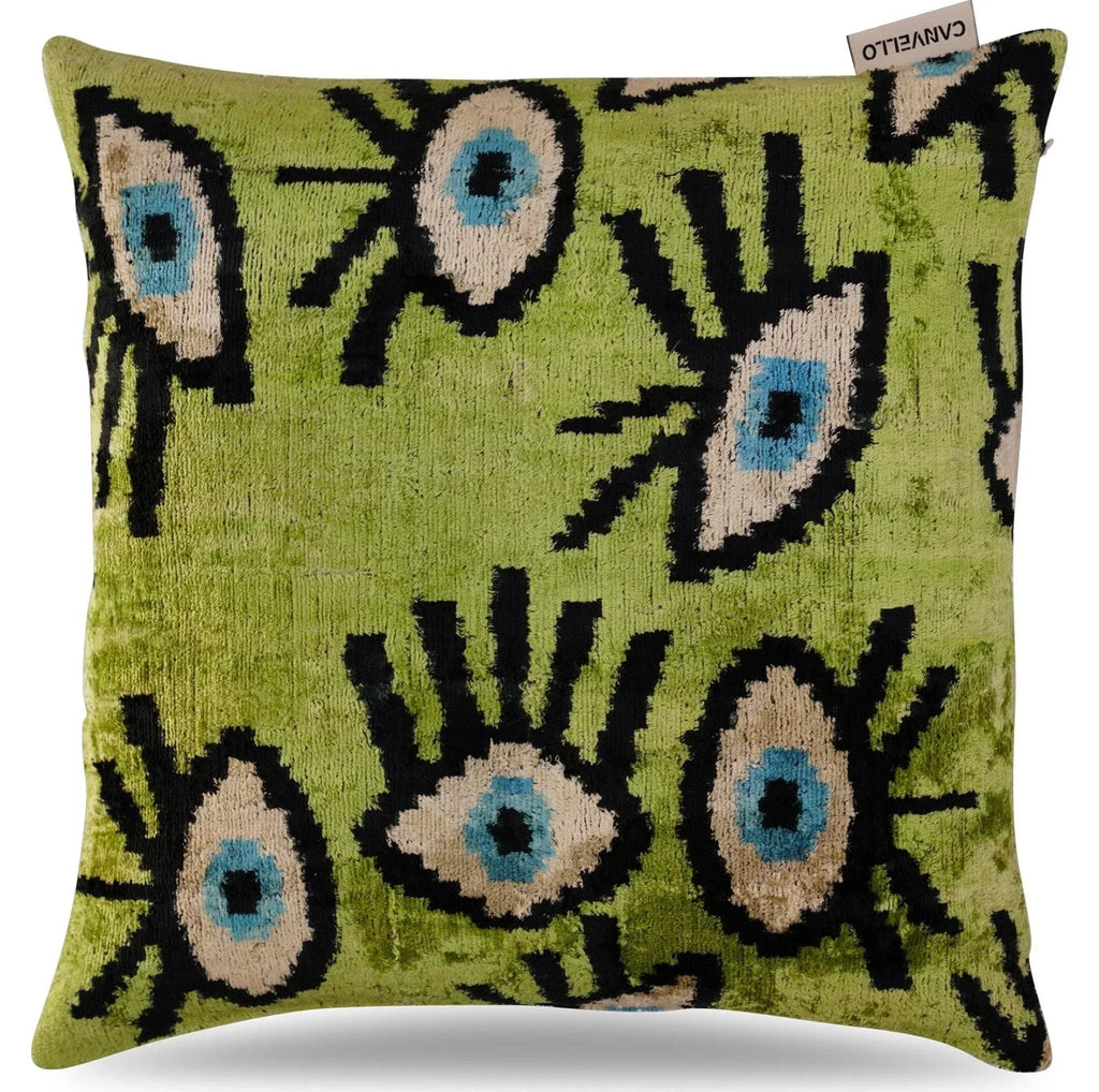 Canvello Luxury Green Smoke Olive Evil Eye Pillow for Couch - 16x16 Inch, front view - House Of Avana