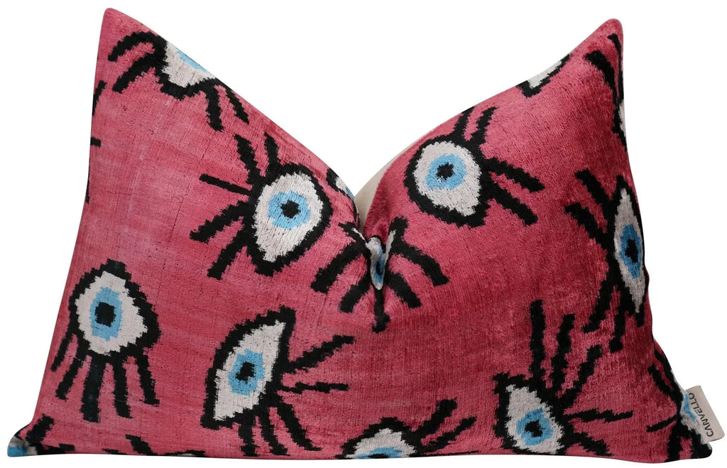 Canvello Luxury Pinkish Red Evil Eye Pillow for Couch | 16 x 24 in (40 x 60 cm) Canvello