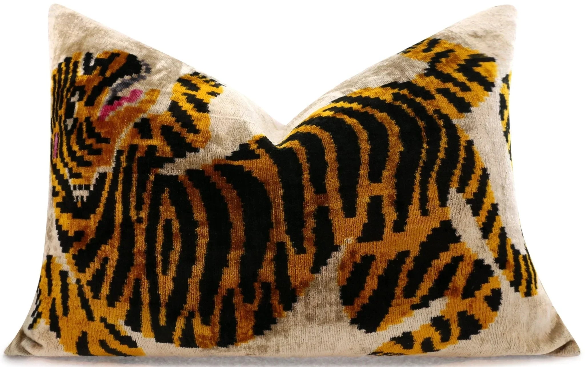 Canvello Luxury Velvet Lumbar Pillow,Tiger Design in Golden, Black, High-Quality 16x24 in Decorative Accent for Sofas, Couches, and Interior Design Canvello