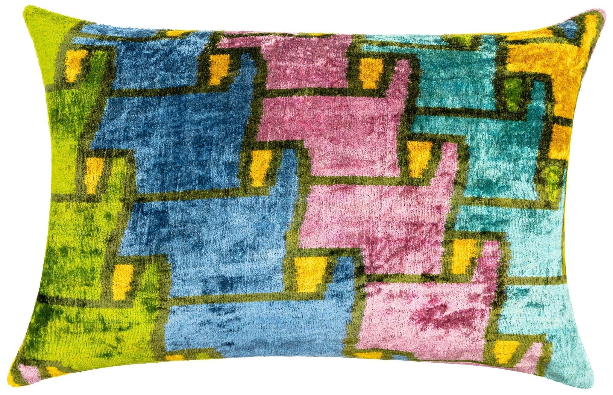 Canvello Multi Color Rainbow Handmade 16x24 Silk Velvet Pillow, Organic Veg Dyed, Down/Feather Filled Canvello