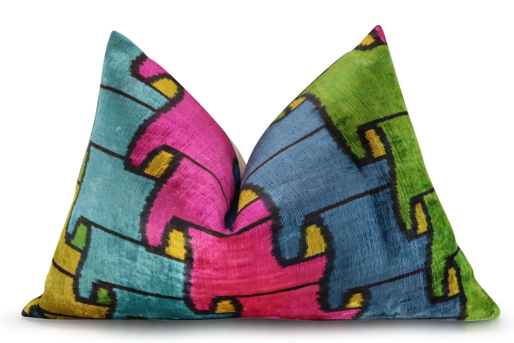 Canvello Multi Color Rainbow Handmade 16x24 Silk Velvet Pillow, Organic Veg Dyed, Down/feather Filled,... - House Of Avana