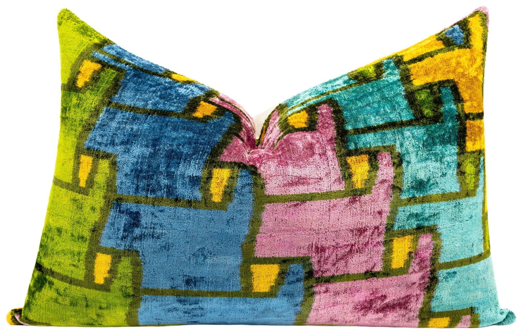 Canvello Multi Color Rainbow Handmade 16x24 Silk Velvet Pillow, Organic Veg Dyed, Down/Feather Filled Canvello