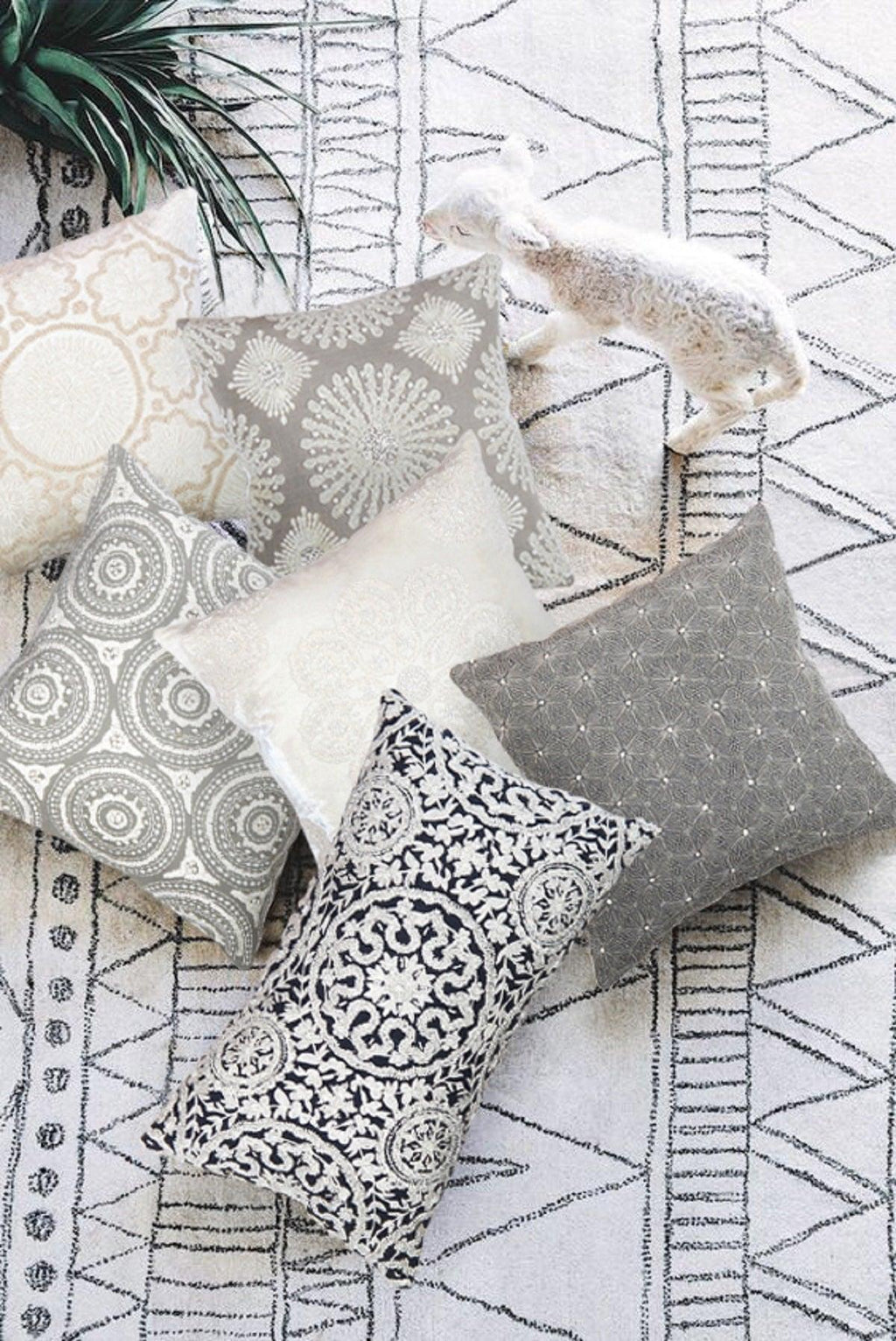 Canvello Naples Embroidered Pillow, Grey/Ivory Canvello