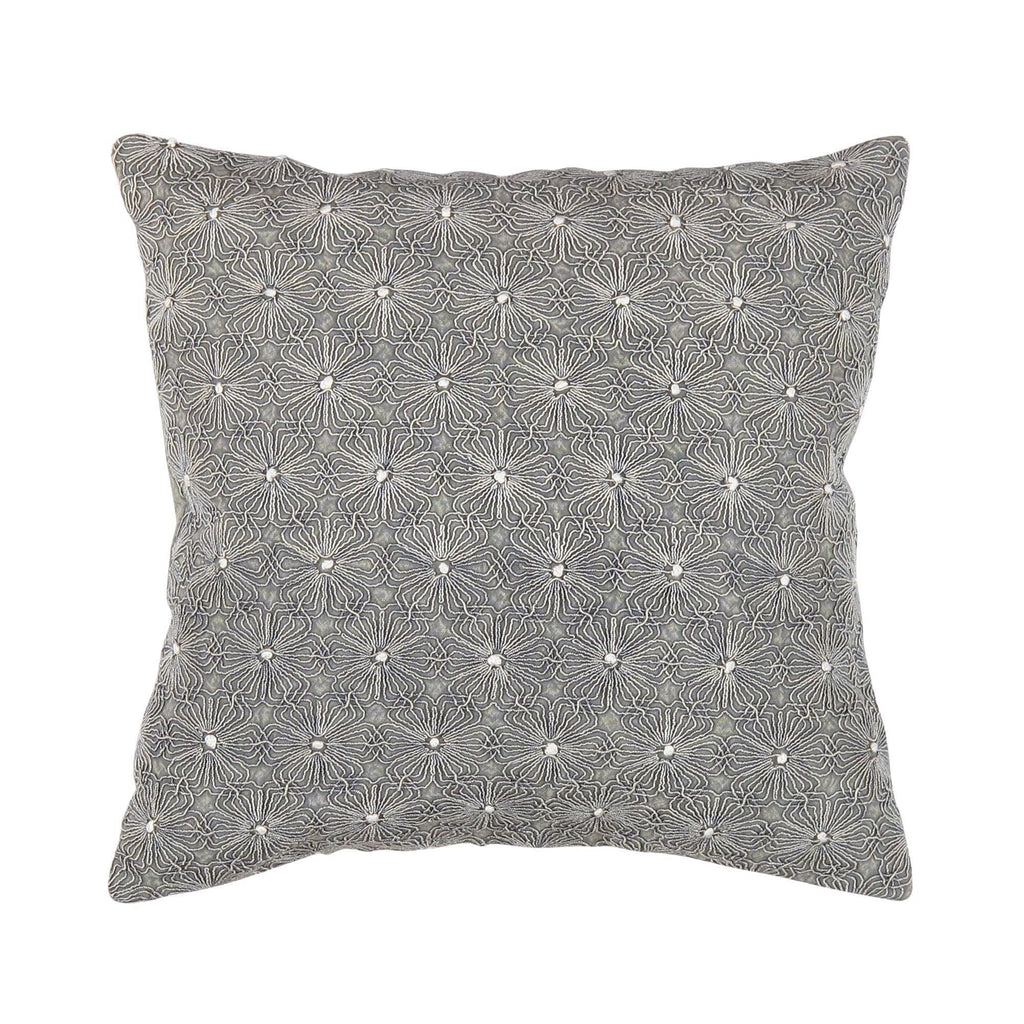 Canvello Naples Embroidered Pillow, Grey/ivory, front view - House Of Avana