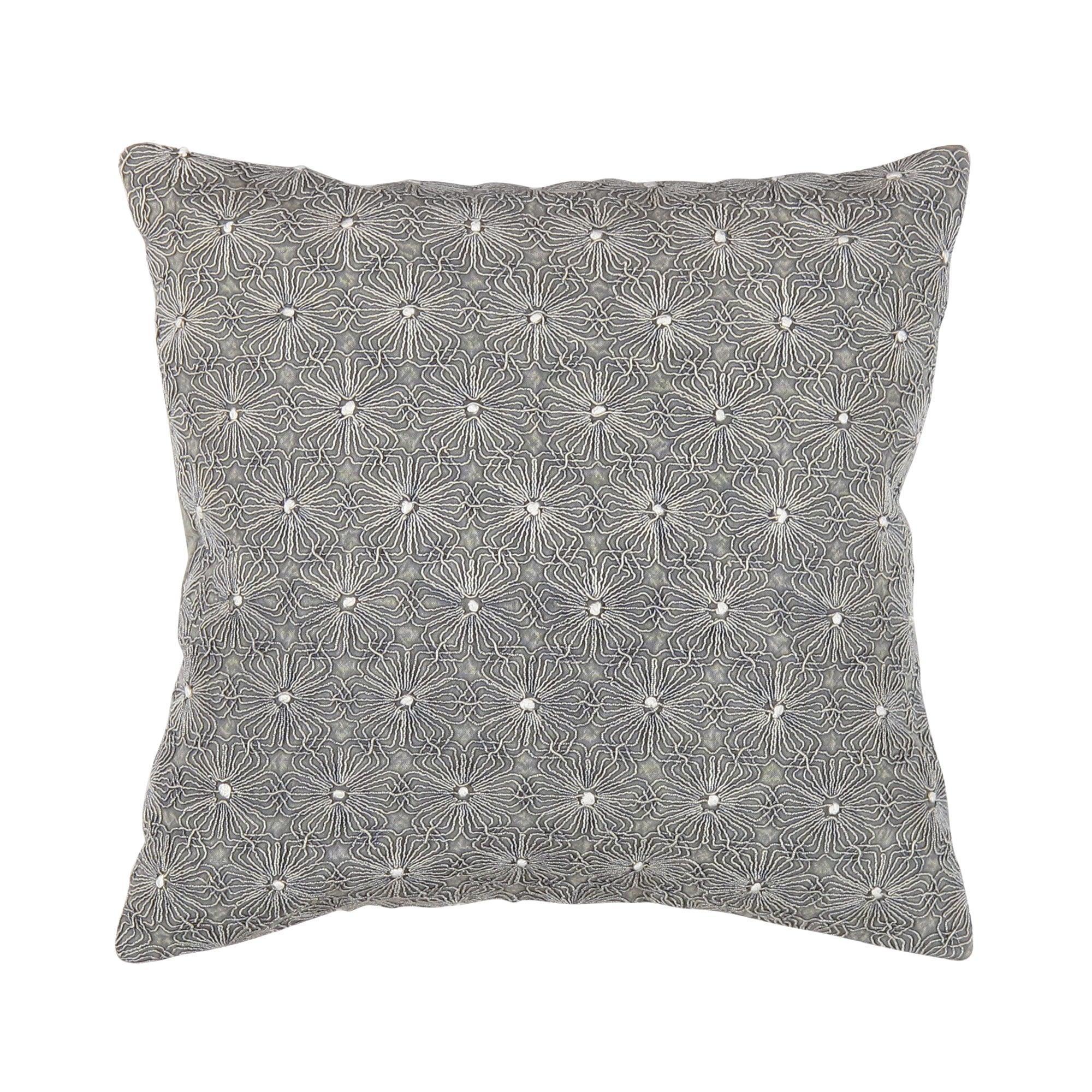 Canvello Naples Embroidered Pillow, Grey/ivory, front view - House Of Avana