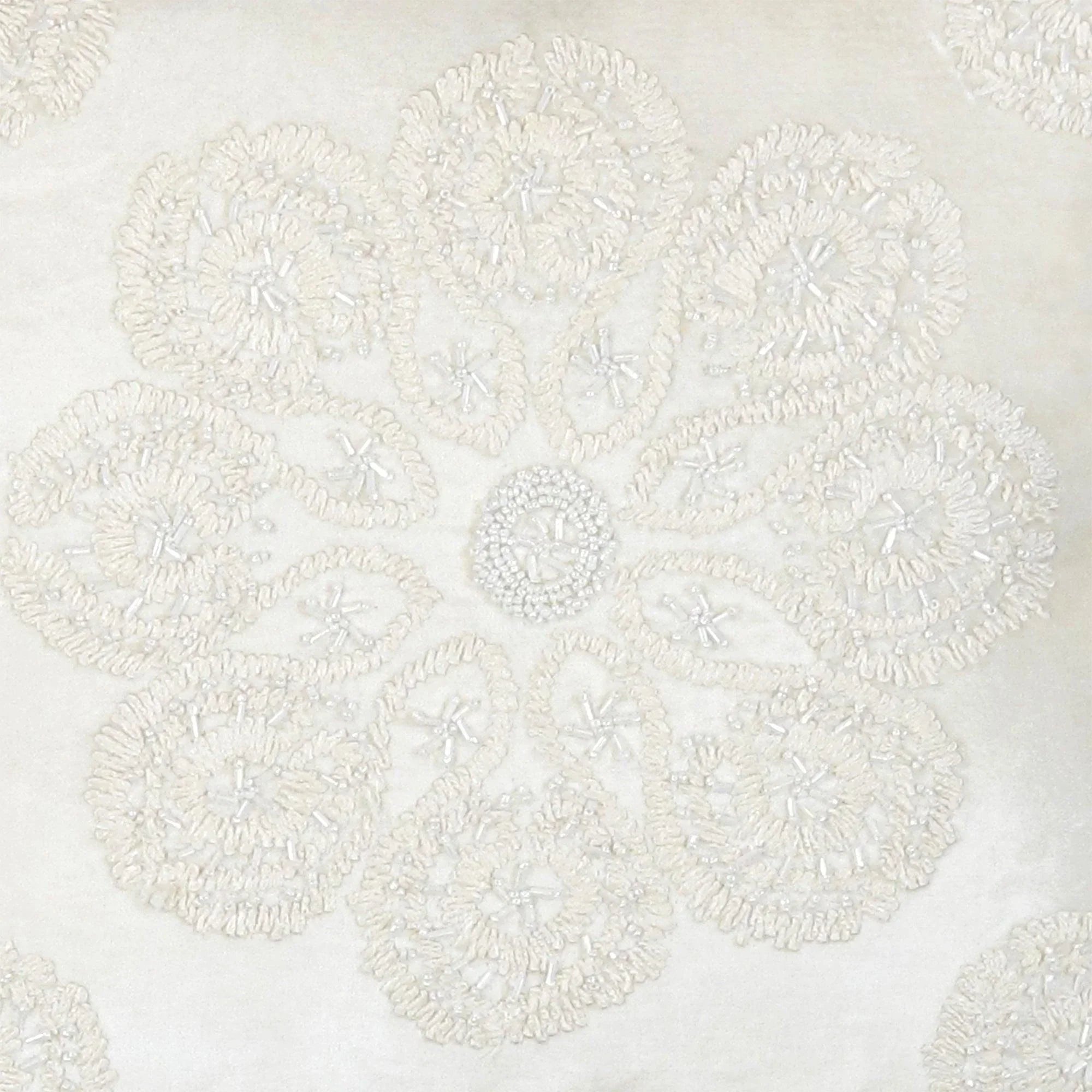 Canvello Naples Embroidered Pillow, Ivory/Silver Canvello