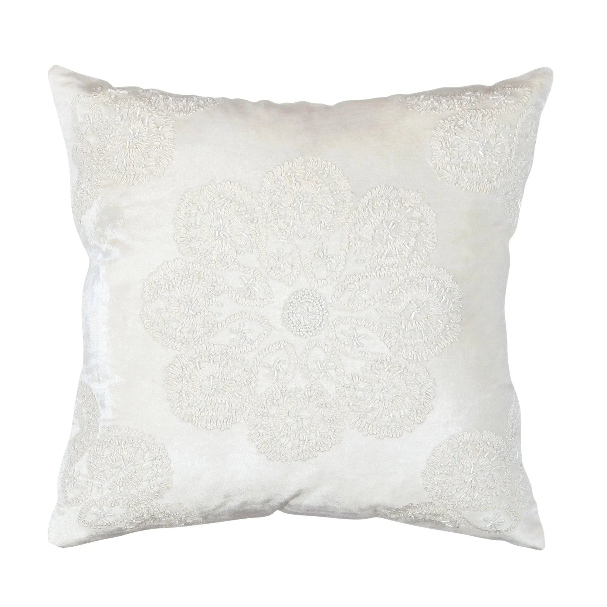 Canvello Naples Embroidered Pillow, Ivory/Silver Canvello