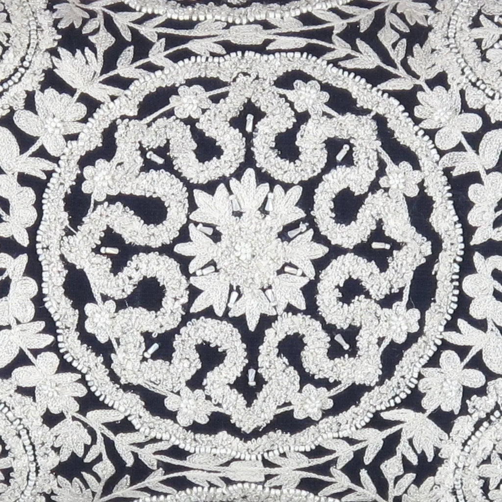 Canvello Naples Embroidered Pillow, Navy/Taupe Canvello