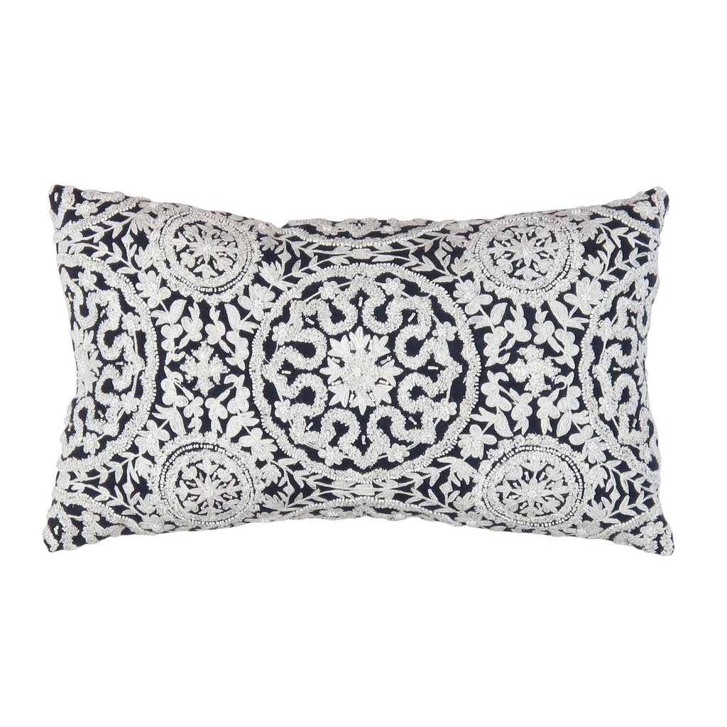 Canvello Naples Embroidered Pillow, Navy/Taupe Canvello