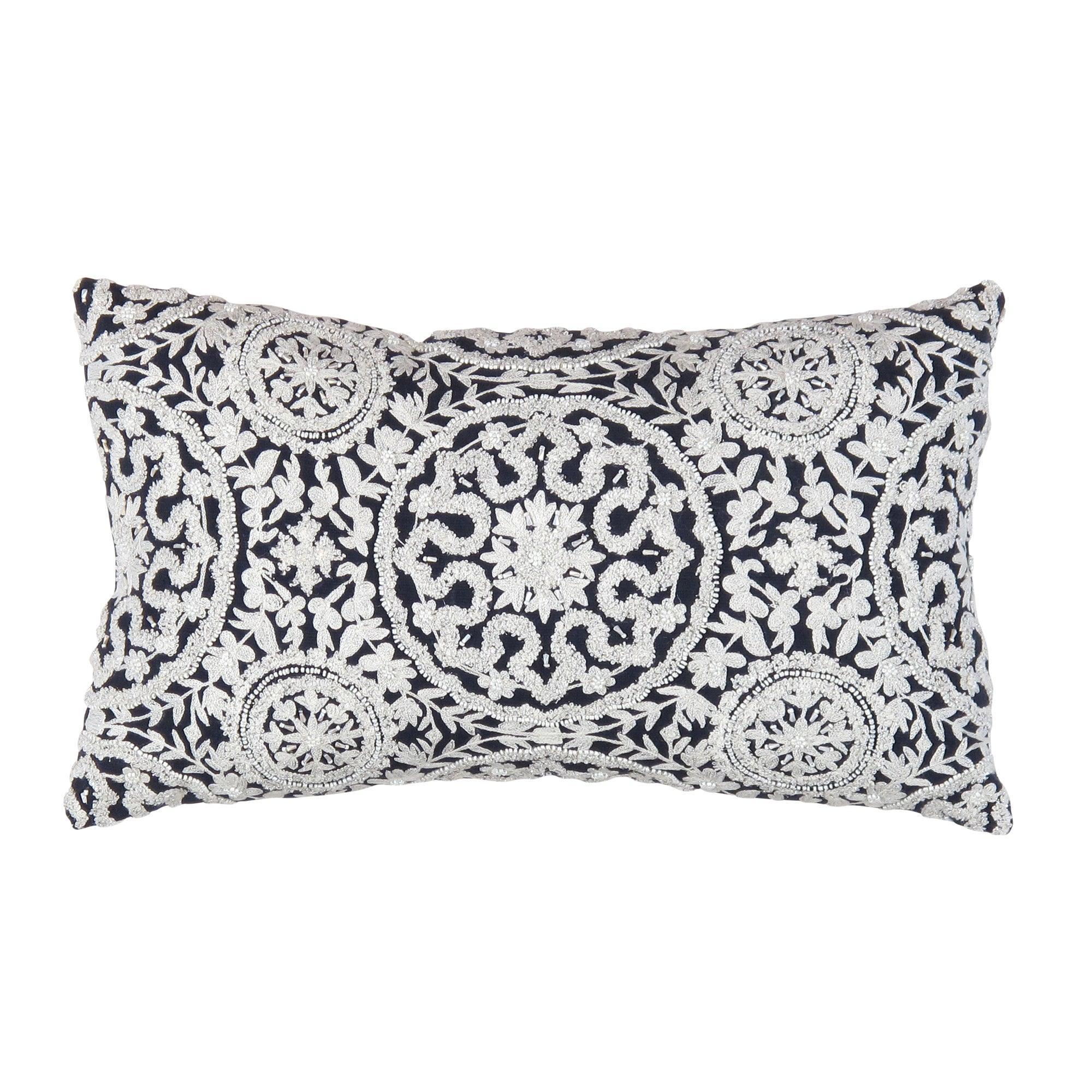 Canvello Naples Embroidered Pillow, Navy/Taupe Canvello