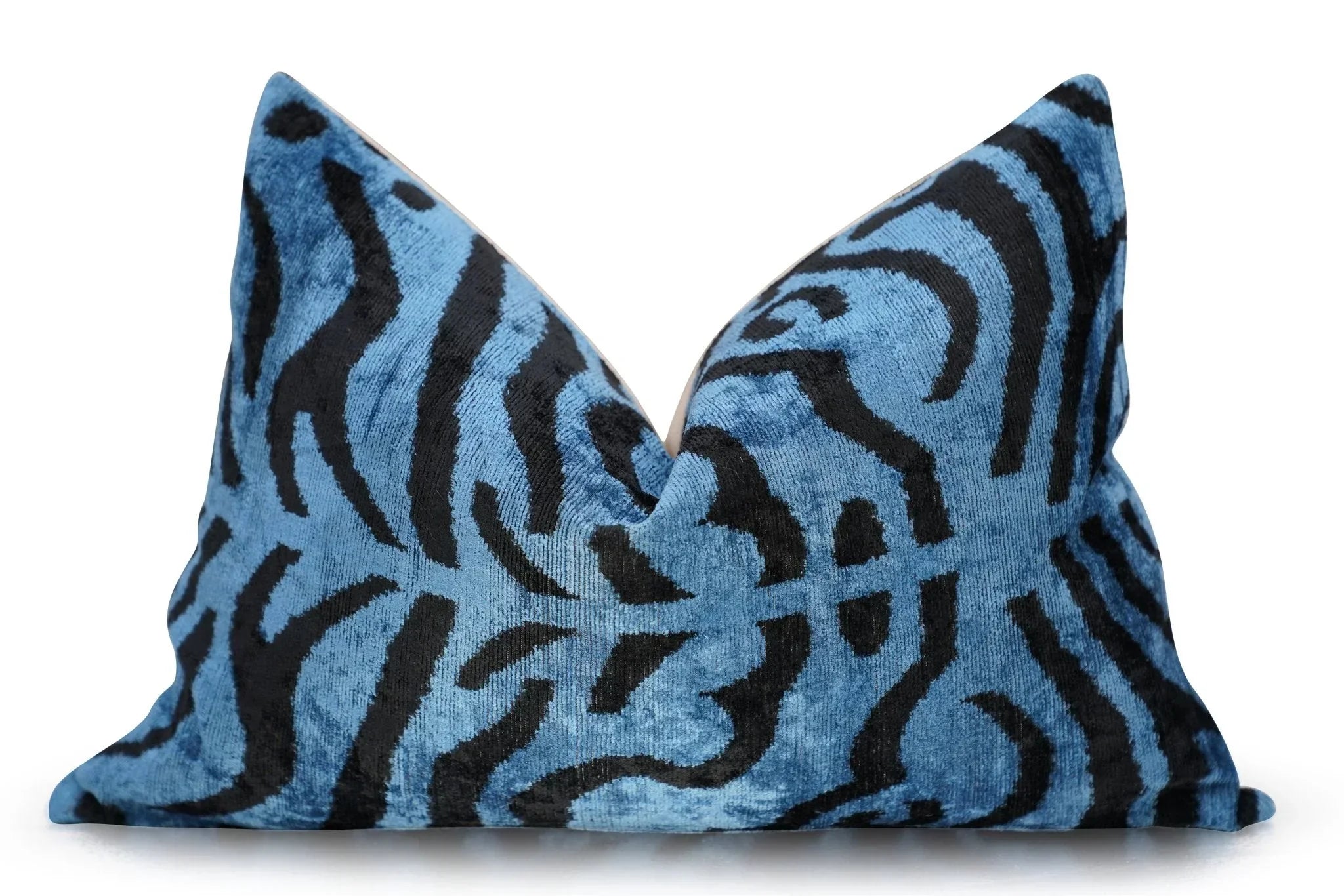 Canvello Naqvy Blue Luxury Tiger Print Throw Pillows | X in (40 X Cm), side view - House Of Avana