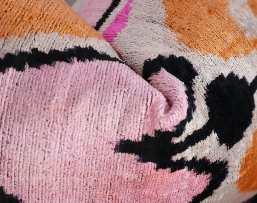 Canvello Orange Pink Handmade 16x24 Silk Velvet Pillow, Organic Veg Dyed, Down/Feather Filled Canvello