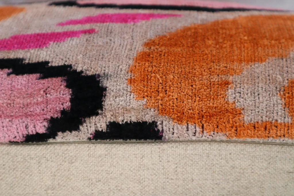 Canvello Orange Pink Handmade 16x24 Silk Velvet Pillow, Organic Veg Dyed, Down/Feather Filled Canvello