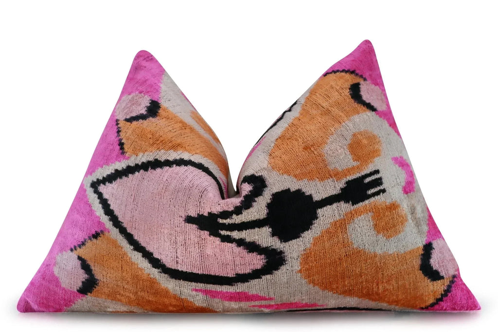 Canvello Orange Pink Handmade 16x24 Silk Velvet Pillow, Organic Veg Dyed, Down/Feather Filled Canvello