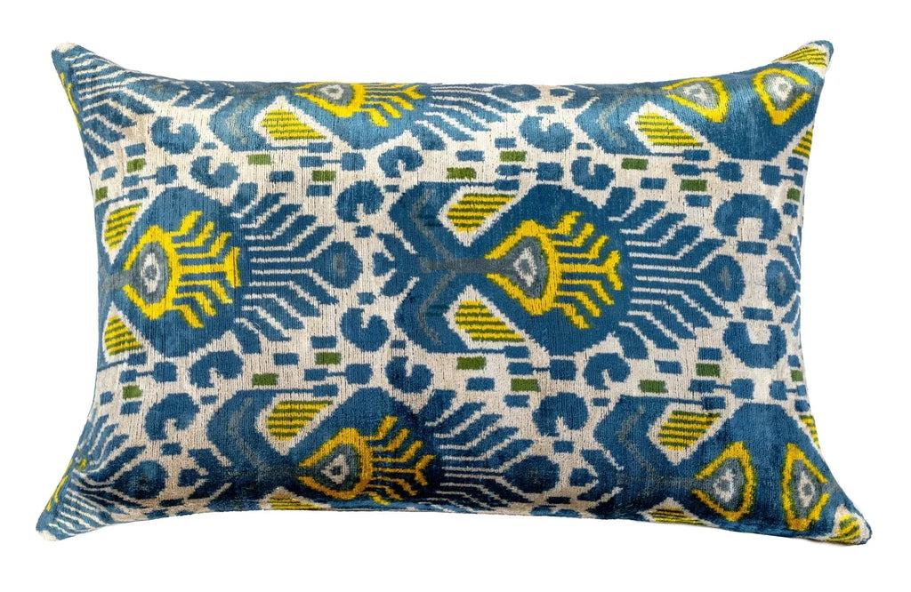 Canvello Organic Handmade Silk Velvet Pillow: 16x24 Inches with Premium Down Feather Insert - Luxury Blue Gold Canvello