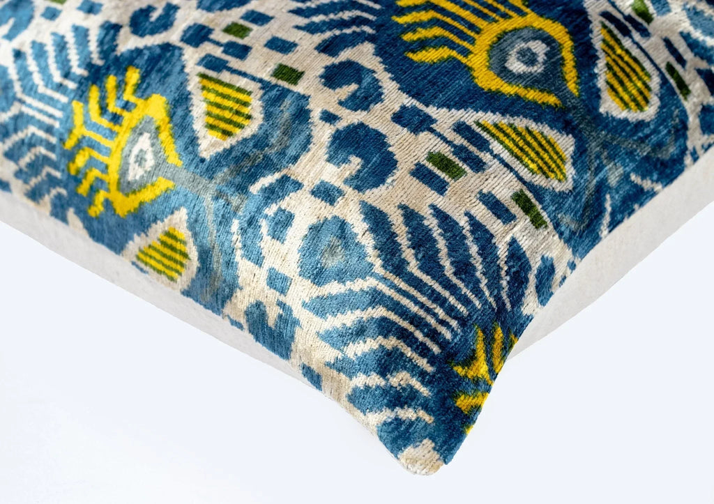 Canvello Organic Handmade Silk Velvet Pillow: 16x24 Inches with Premium Down Feather Insert - Luxury Blue Gold Canvello