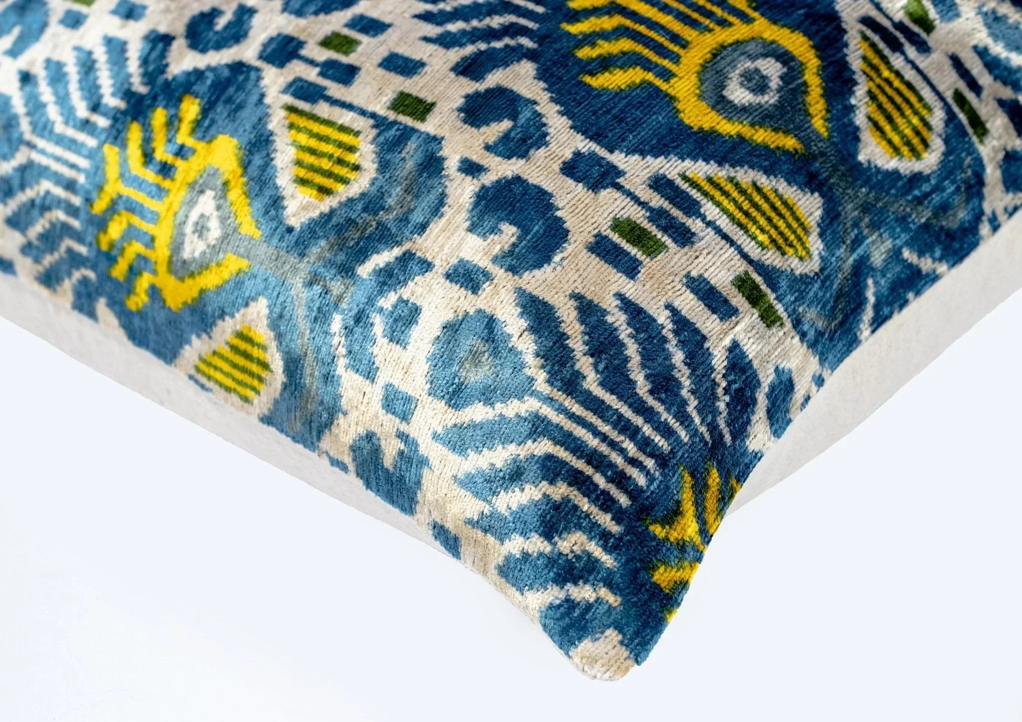 Canvello Organic Handmade Silk Velvet Pillow: 16x24 Inches with Premium Down Feather Insert - Luxury Blue Gold Canvello