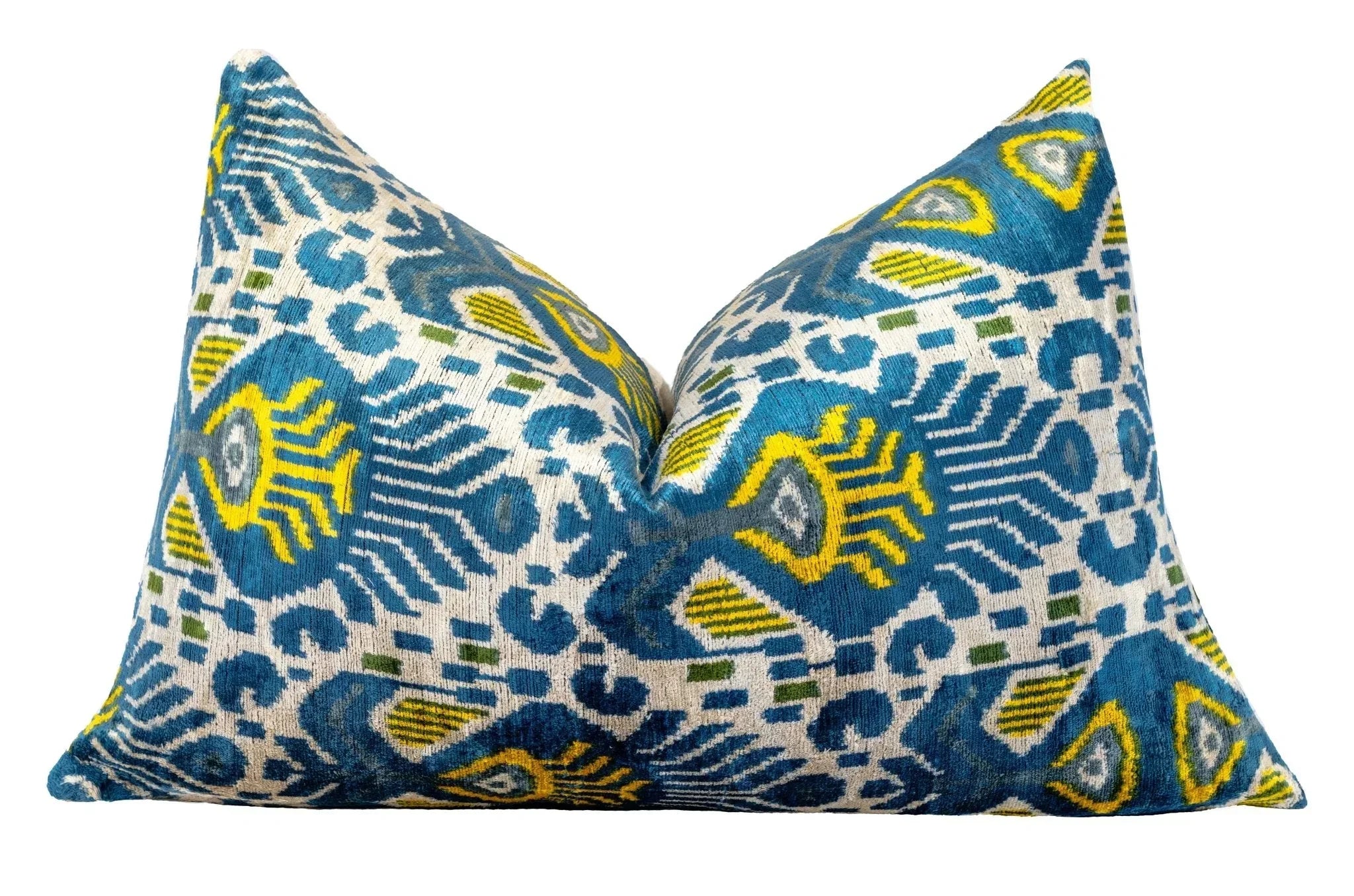 Canvello Organic Handmade Silk Velvet Pillow: 16x24 Inches with Premium Down Feather Insert - Luxury Blue Gold Canvello