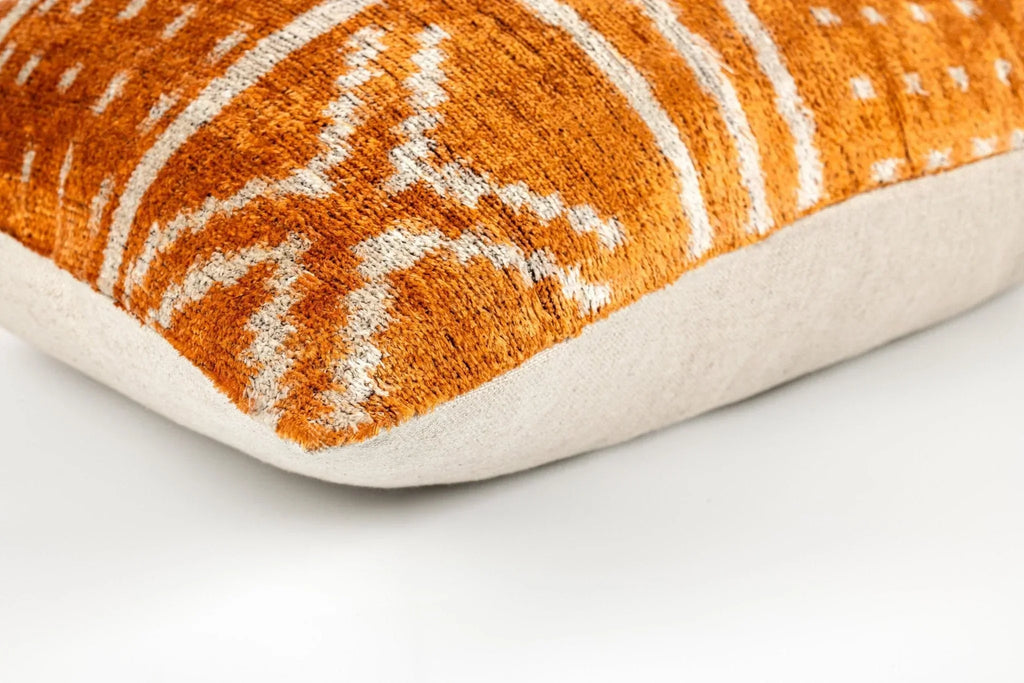 Canvello Organic Handmade Silk Velvet Pillow: 16x24 Inches with Premium Down Feather Insert - Luxury Copper Orange Geometric Floral Pattern Canvello