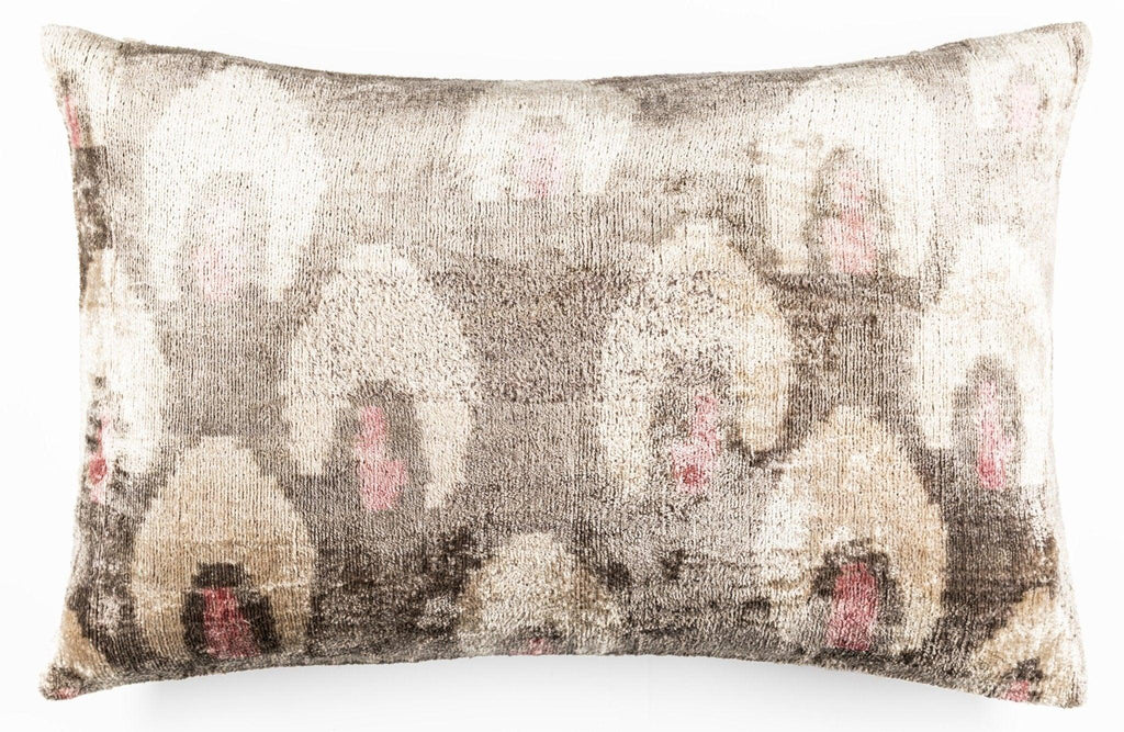 Canvello Organic Handmade Silk Velvet Pillow: 16x24 Inches with Premium Down Feather Insert - Luxury Gray Ivory Pink Canvello