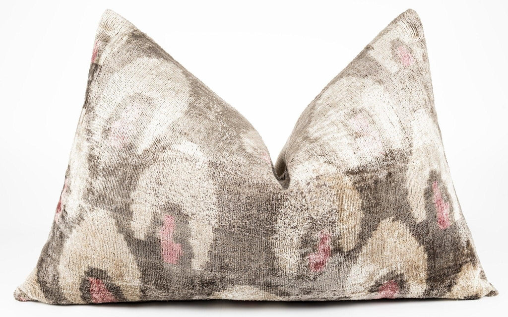 Canvello Organic Handmade Silk Velvet Pillow: 16x24 Inches with Premium Down Feather Insert - Luxury Gray Ivory Pink Canvello