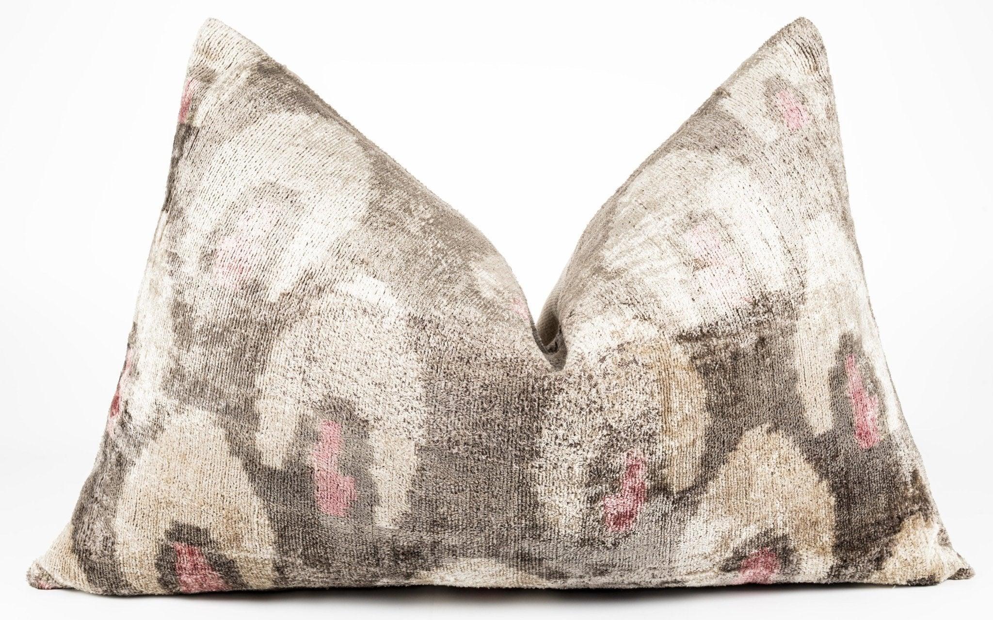 Canvello Organic Handmade Silk Velvet Pillow: 16x24 Inches with Premium Down Feather Insert - Luxury Gray Ivory Pink Canvello