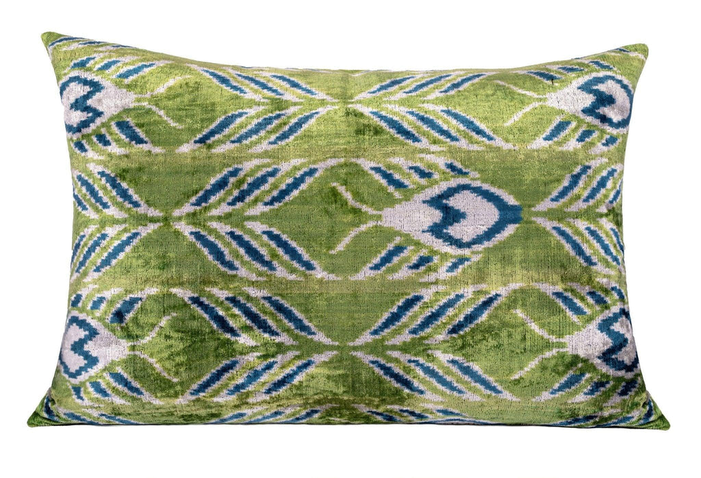 Canvello Organic Handmade Silk Velvet Pillow: 16x24 Inches with Premium Down Feather Insert - Luxury Green Blue Canvello