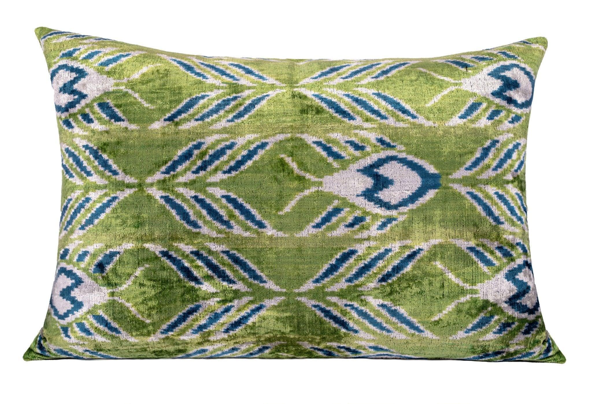 Canvello Organic Handmade Silk Velvet Pillow: 16x24 Inches with Premium Down Feather Insert - Luxury Green Blue Canvello