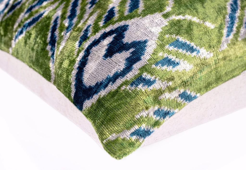 Canvello Organic Handmade Silk Velvet Pillow: 16x24 Inches with Premium Down Feather Insert - Luxury Green Blue Canvello