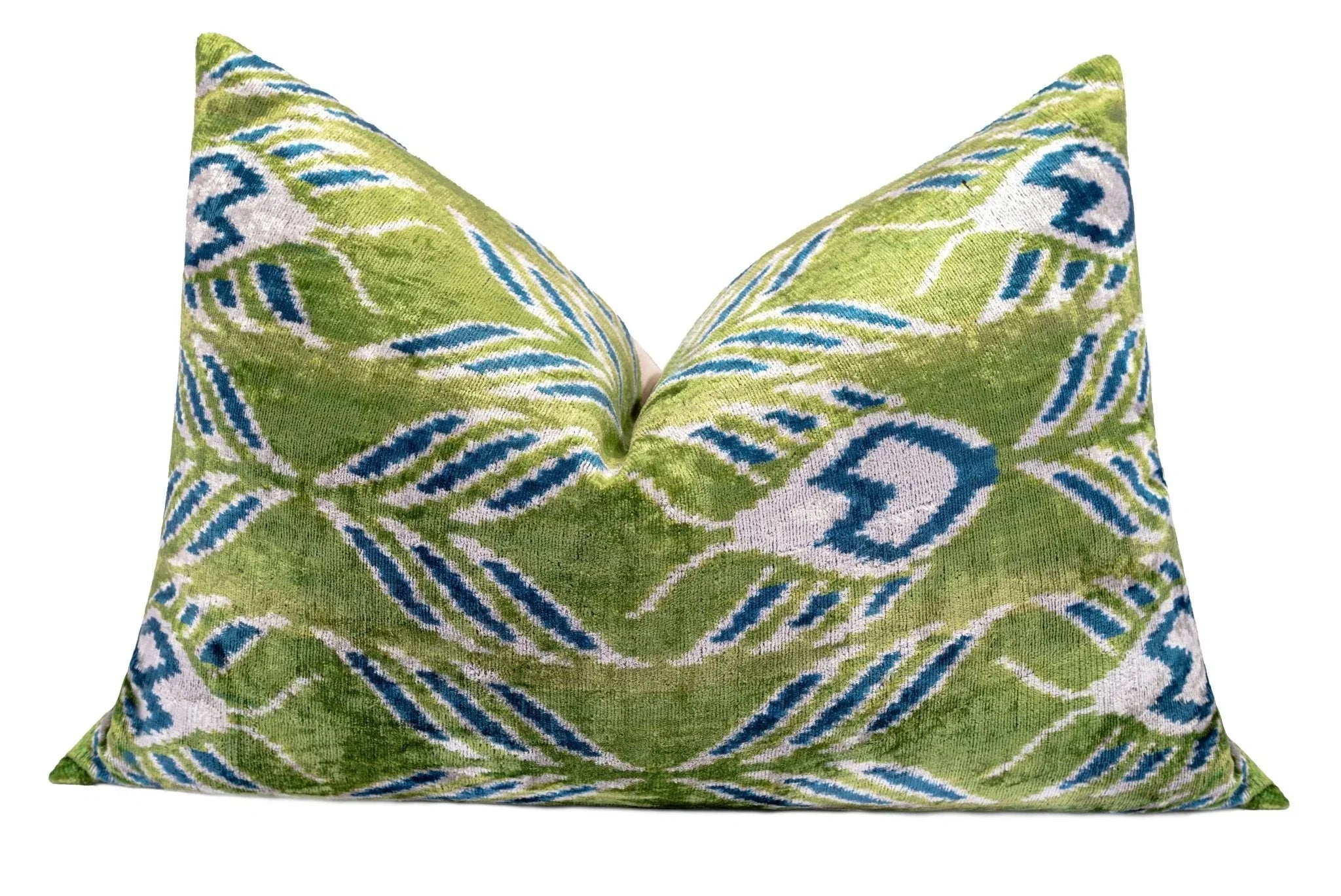 Canvello Organic Handmade Silk Velvet Pillow: 16x24 Inches with Premium Down Feather Insert - Luxury Green Blue Canvello