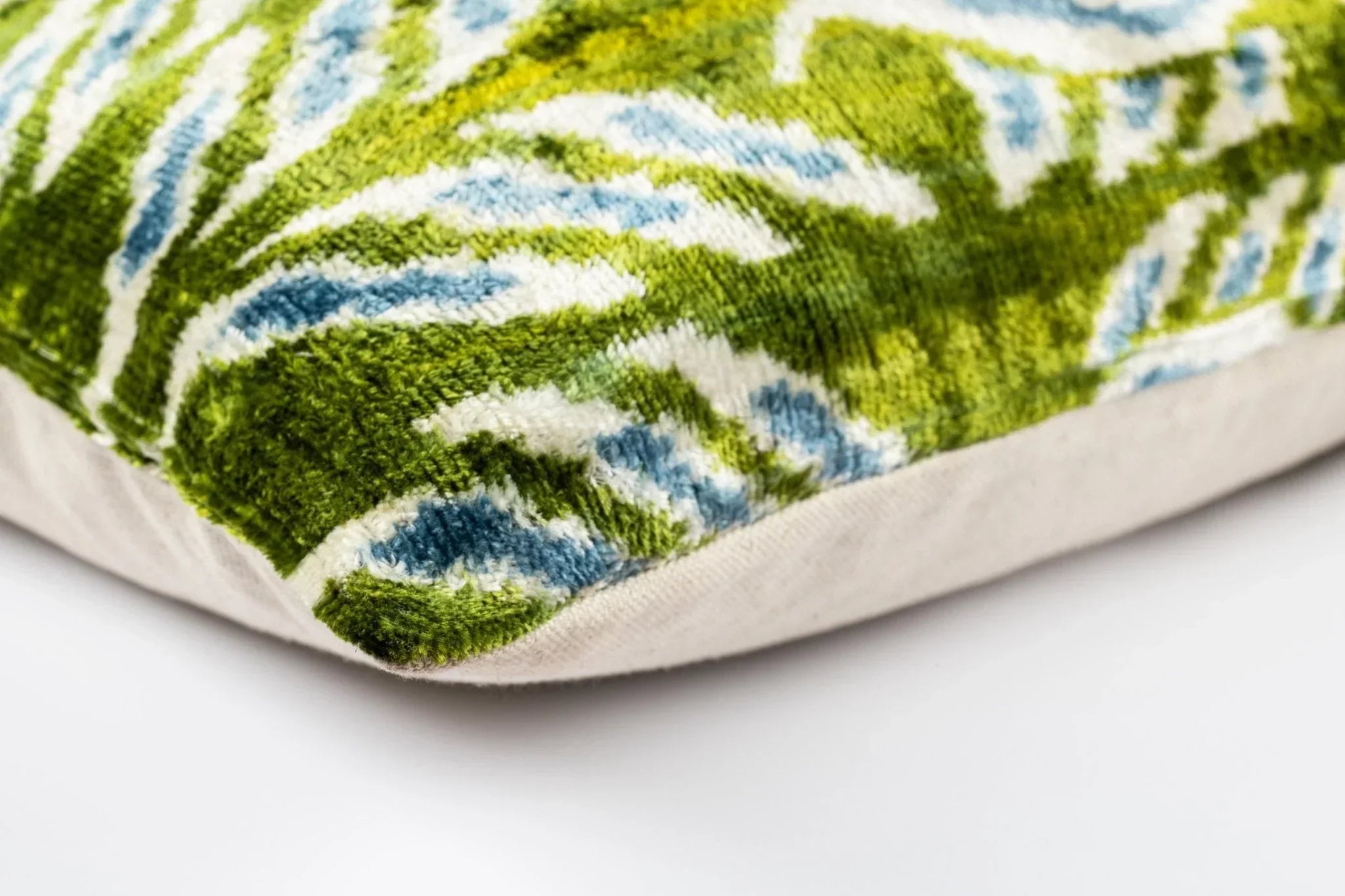 Canvello Organic Handmade Silk Velvet Pillow: 16x24 Inches with Premium Down Feather Insert - Luxury Green Geometric Floral Pattern Canvello