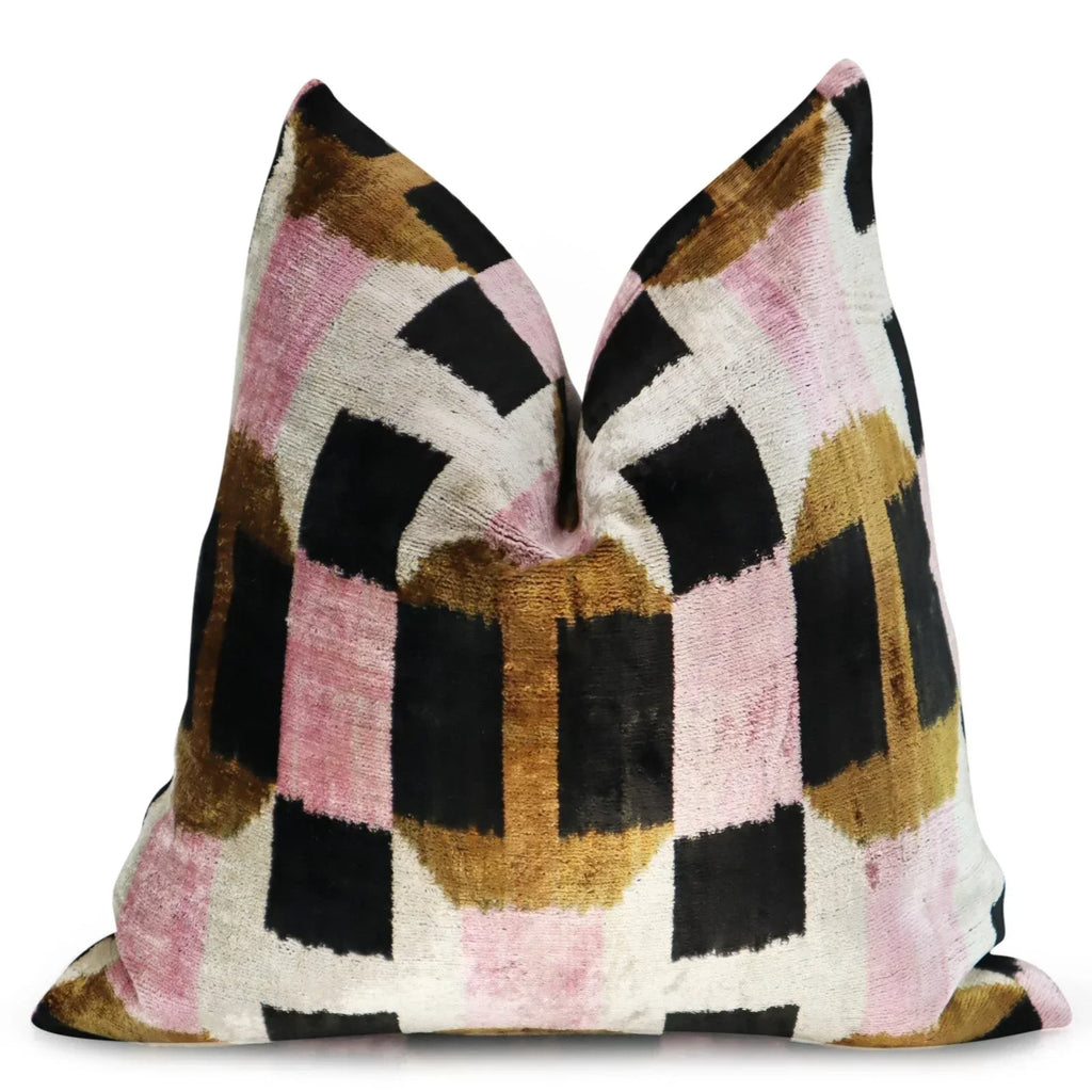 Canvello Pink Brown Handmade 16x16 Silk Velvet Pillow, Organic Veg Dyed, Down/Feather Filled Canvello