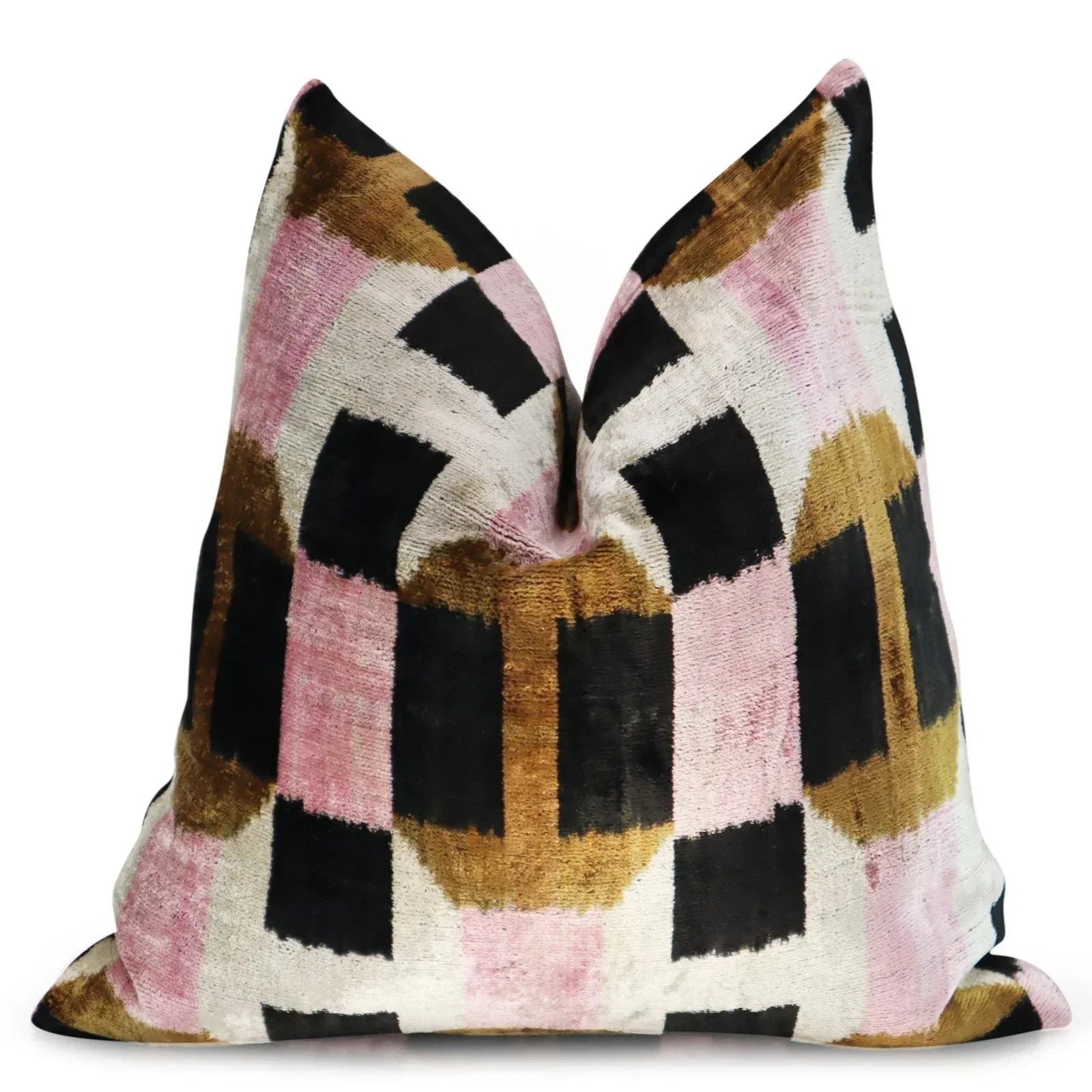 Canvello Pink Brown Handmade 16x16 Silk Velvet Pillow, Organic Veg Dyed, Down/Feather Filled Canvello