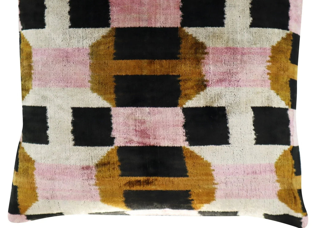 Canvello Pink Brown Handmade 16x16 Silk Velvet Pillow, Organic Veg Dyed, Down/Feather Filled Canvello