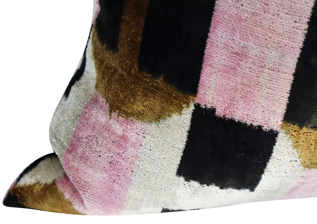 Canvello Pink Brown Handmade 16x16 Silk Velvet Pillow, Organic Veg Dyed, Down/Feather Filled Canvello