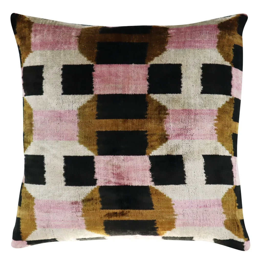 Canvello Pink Brown Handmade 16x16 Silk Velvet Pillow, Organic Veg Dyed, Down/Feather Filled Canvello