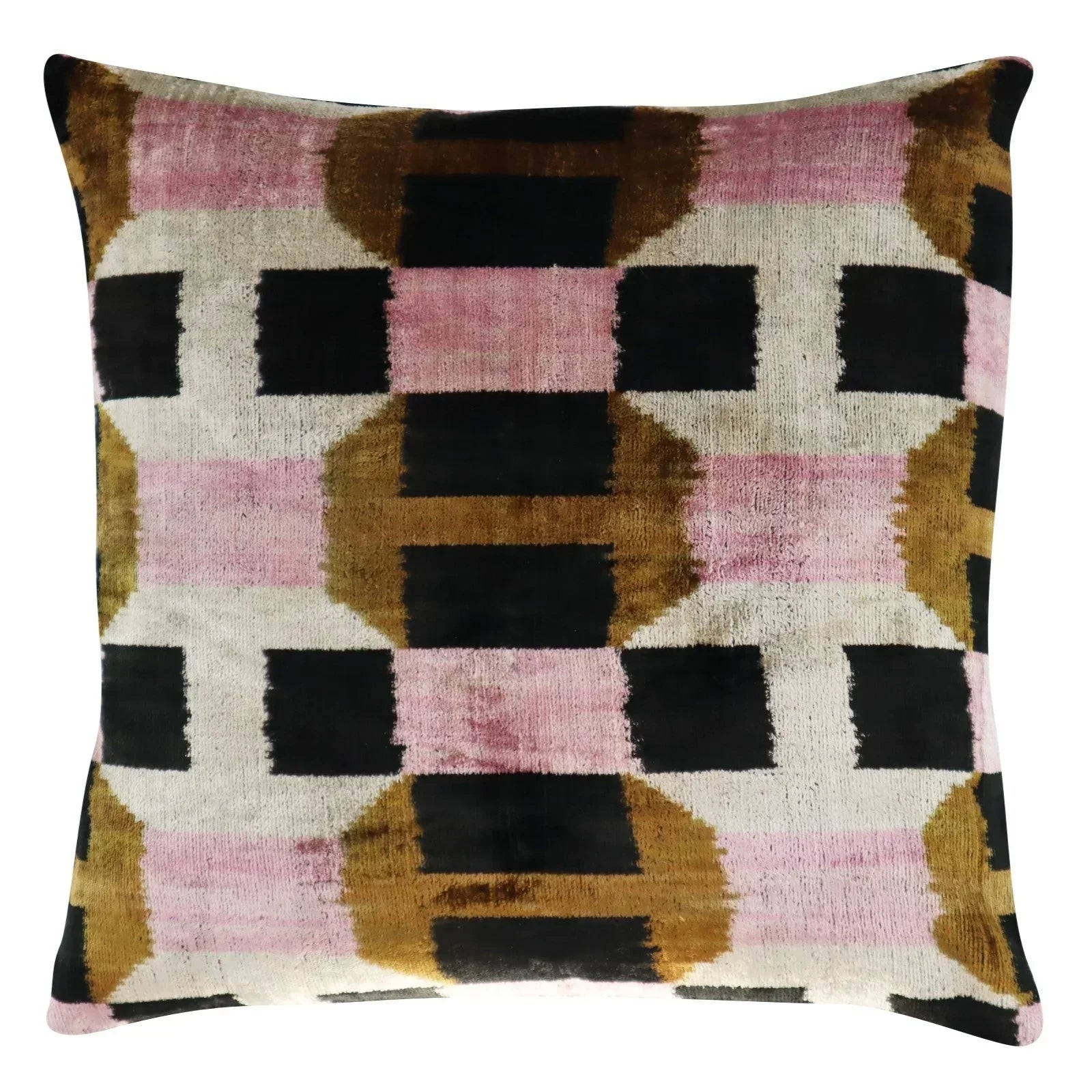 Canvello Pink Brown Handmade 16x16 Silk Velvet Pillow, Organic Veg Dyed, Down/Feather Filled Canvello