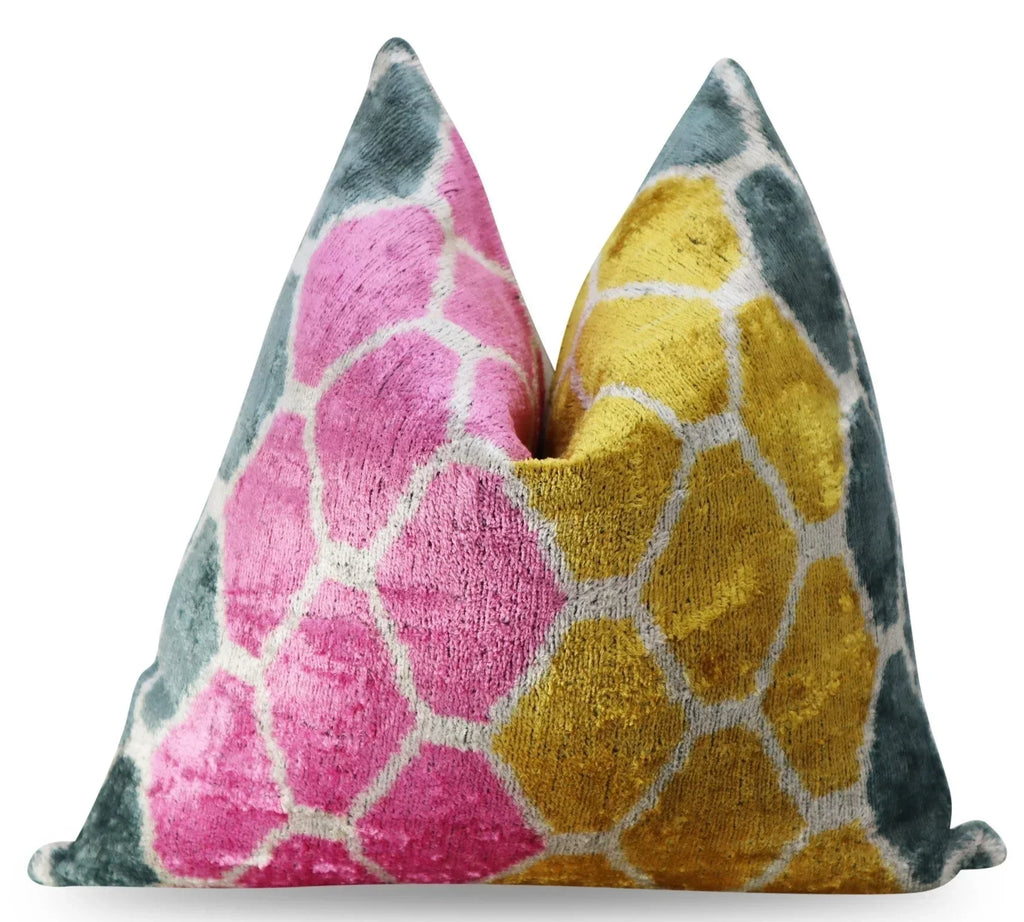 Canvello Pink Gold Gray Pillows with Luxury Decorative Cover - 16x16 in, side view - House Of Avana