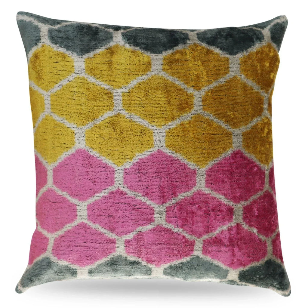Canvello Pink Gold Gray Pillows with Luxury Decorative Cover - 16x16 in, front view - House Of Avana