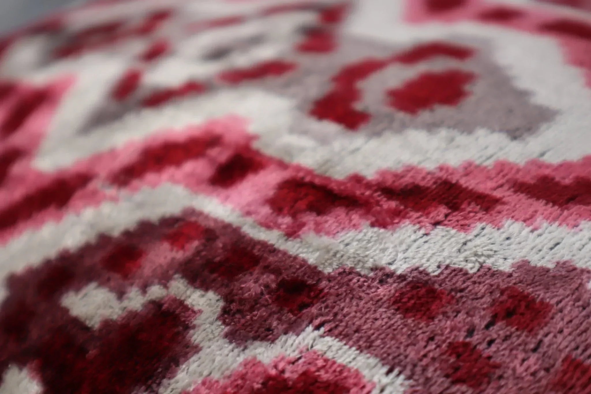 Canvello Pink Gray Handmade 16x24 Silk Velvet Pillow, Organic Veg Dyed, Down/feather Filled, close-up view - House Of Avana