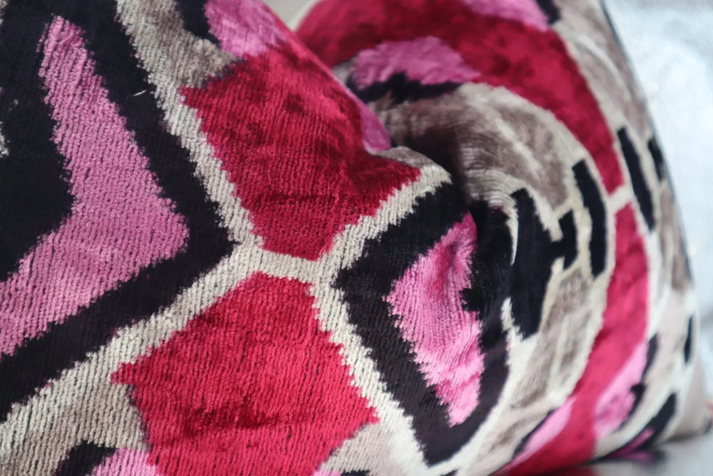 Canvello Pink Gray Handmade 16x24 Silk Velvet Pillow, Organic Veg Dyed, Down/Feather Filled Canvello